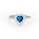 Anello in Argento collezione "Regina" con zircone a cuore Blu e contorno di zirconi Bianchi